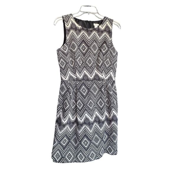 J. Crew black and white Ikat Aztec geometric print cotton mini dress, sz 6 - Picture 1 of 5